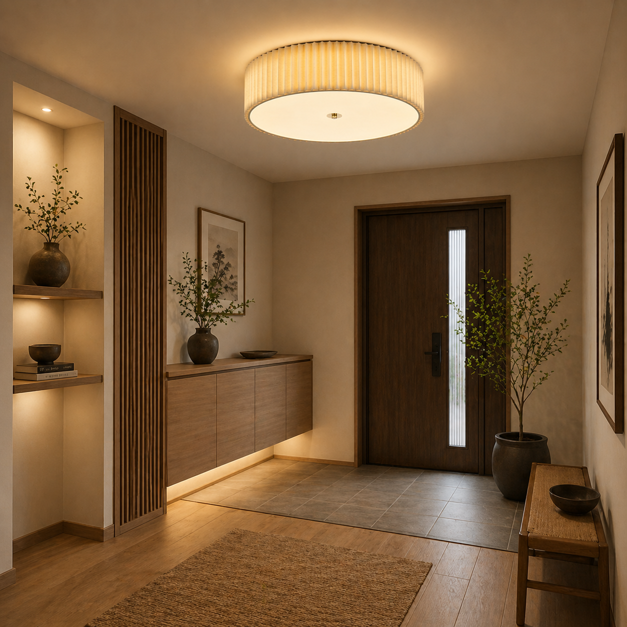 Plafón Tela Circular Techo Dormitorio LIGNO | Beige LED D50