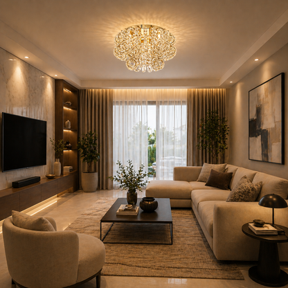 Plafón Cristal Circular Salón RINGLUX | Dorado Ø50 cm E14