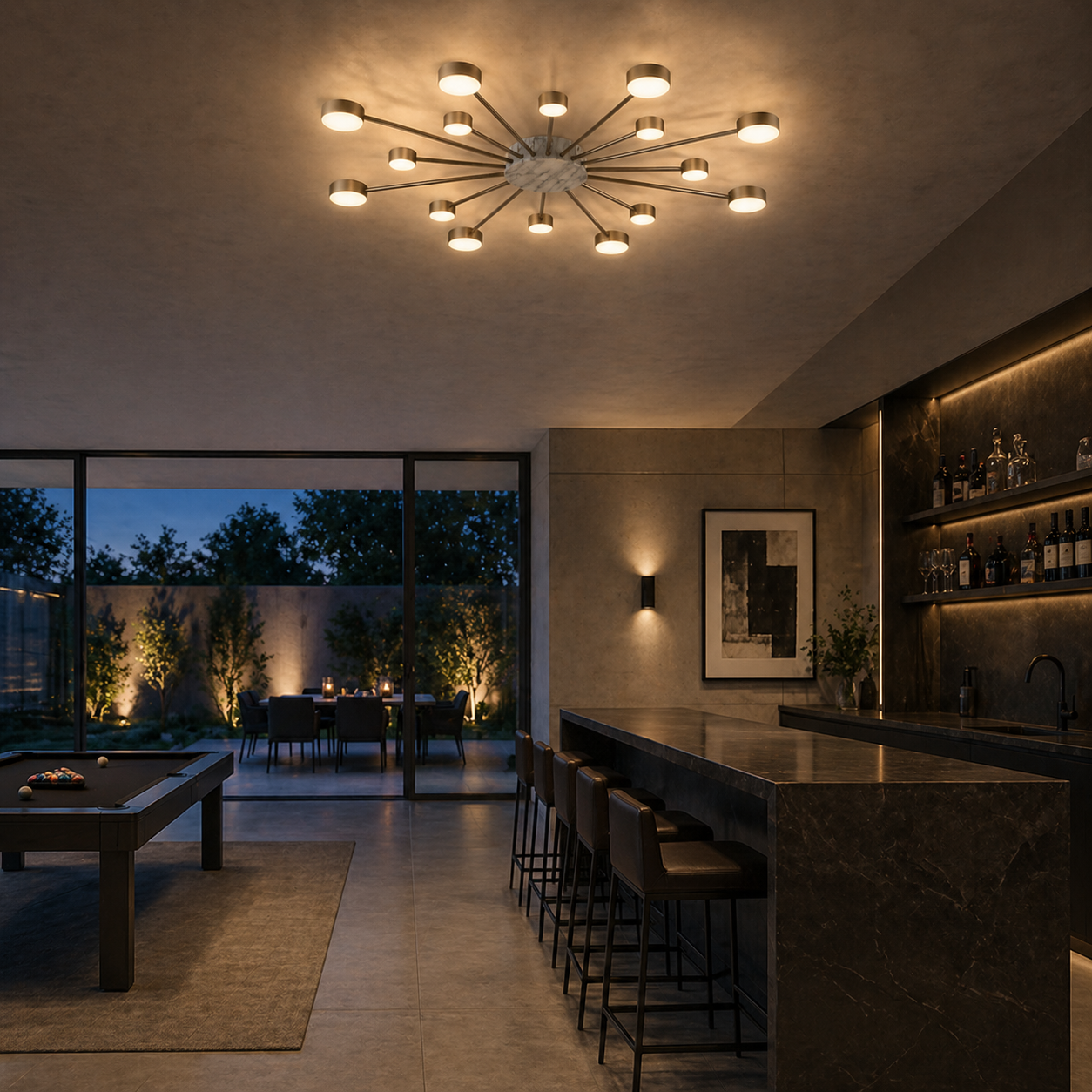 Lámpara LED Metal Radial Salón EYE | Dorado 16 Luces CCT