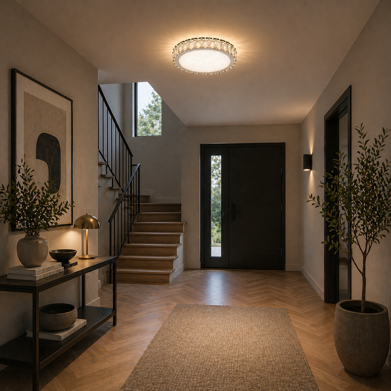 Plafón LED Cristal Circular Salón MARCELLO | Cromo Ø30 cm
