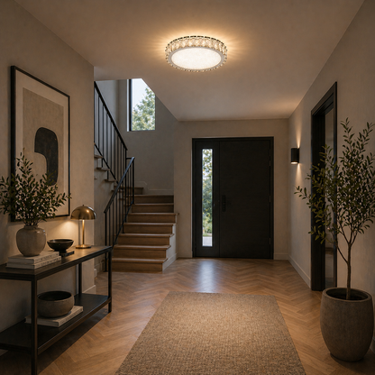 Plafón LED Cristal Circular Salón MARCELLO | Cromo Ø30 cm