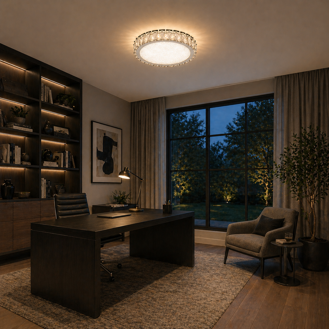 Plafón LED Cristal Circular Salón MARCELLO | Cromo Ø40 cm