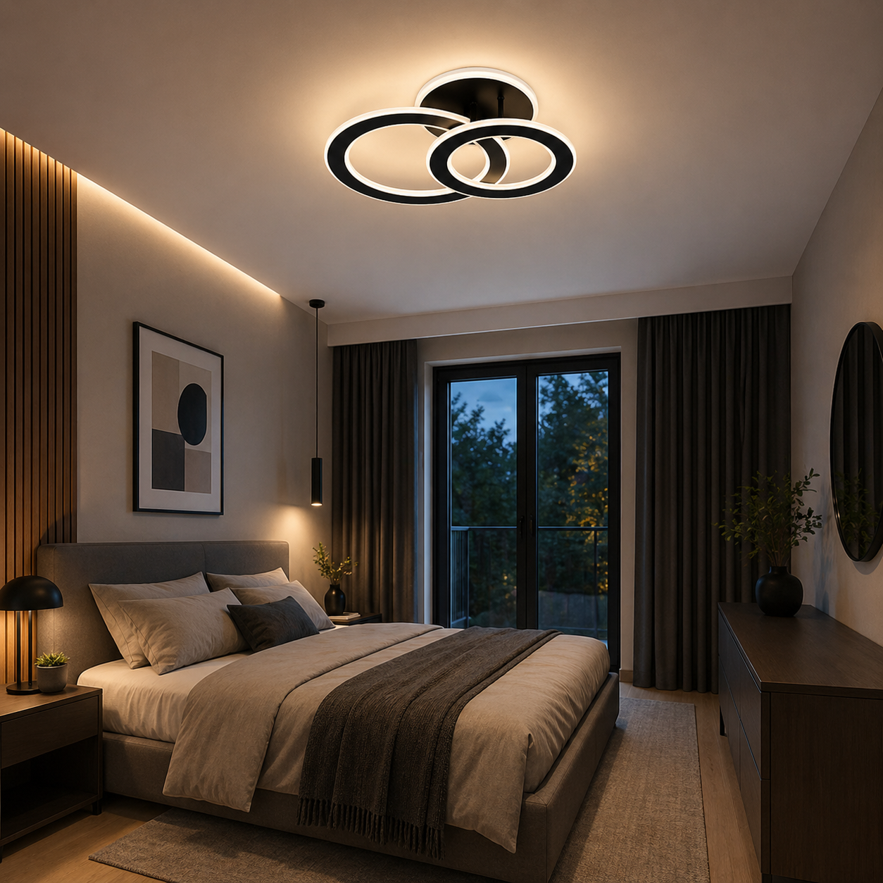 Lámpara LED Aros redondos Dormitorio DISCO | Negro Atenuable CCT