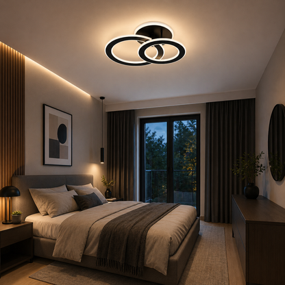 Lámpara LED Aros redondos Dormitorio DISCO | Negro Atenuable CCT