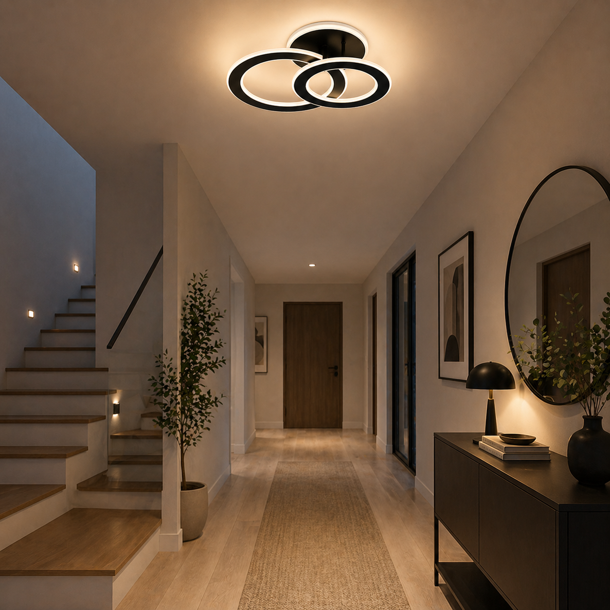 Lámpara LED Aros redondos Dormitorio DISCO | Negro Atenuable CCT