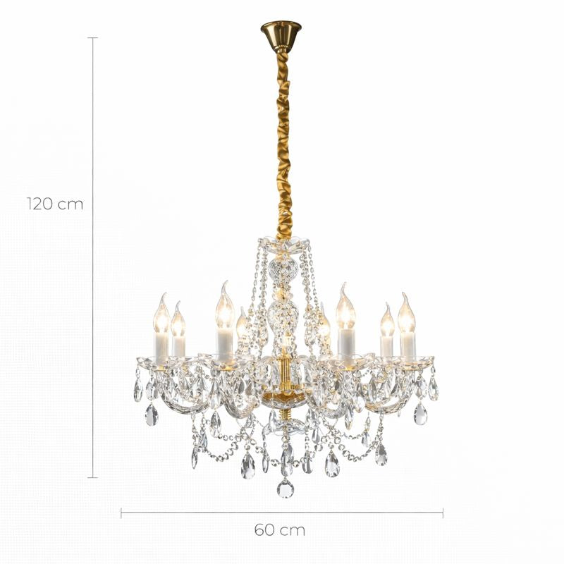 Lampara colgante de cristal de 8 brazos color dorado LP102-8