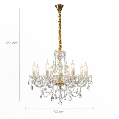 Lampara colgante de cristal de 8 brazos color dorado LP102-8