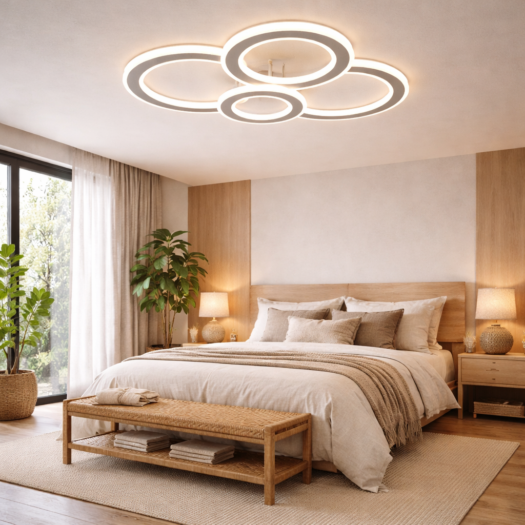 Lampara de 4 aros CCT Regulable Blanco