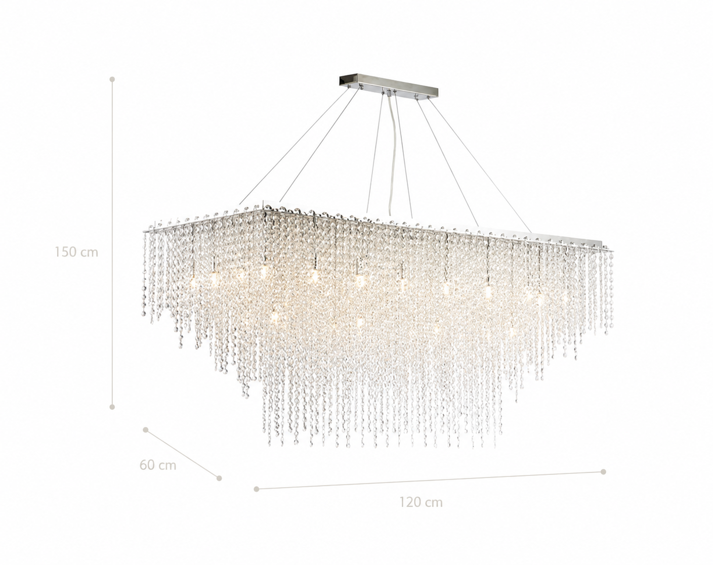 Lámpara Colgante de Cristal K9 Rectangular Comedor | Cromada