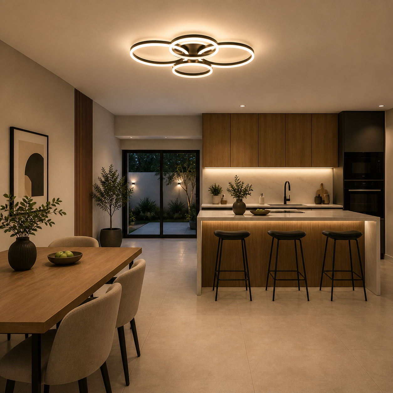 Lámpara LED Aros Circular Techo Salón LEDI | Negro Atenuable