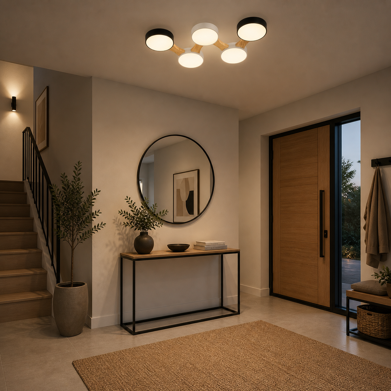 Lámpara LED Madera Circular Salón LEDI | Blanco/Negro CCT