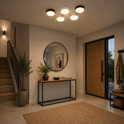 Lámpara LED Madera Circular Salón LEDI | Blanco/Negro CCT