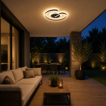 Lámpara LED Espiral Circular Salón DOLT | Negro Atenuable CCT