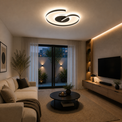 Lámpara LED Espiral Circular Salón DOLT | Negro Atenuable CCT
