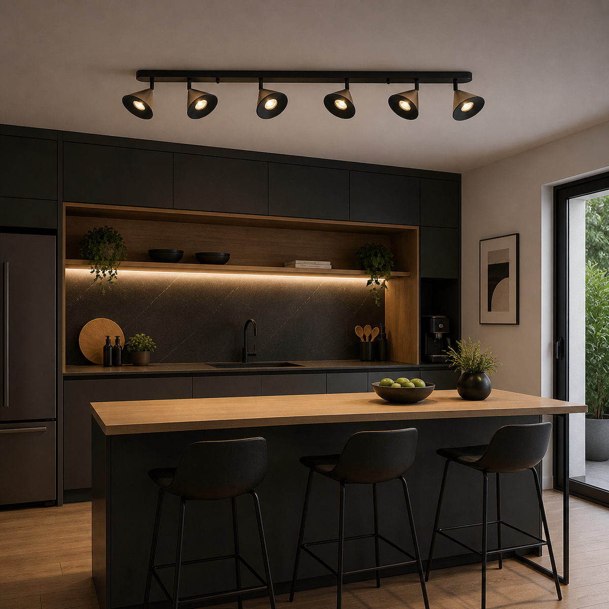 Plafón Focos Orientables Techo Comedor HORN | Negro 6 Luces GU10/LP9031-6C