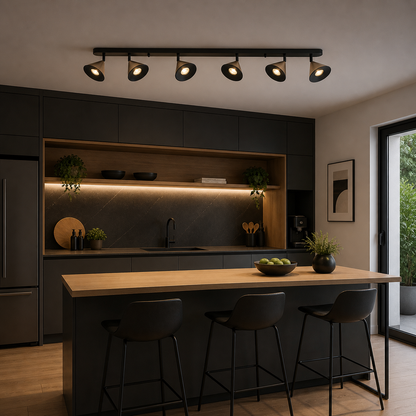 Plafón Focos Orientables Techo Salón HORN | Negro 6 Luces GU10