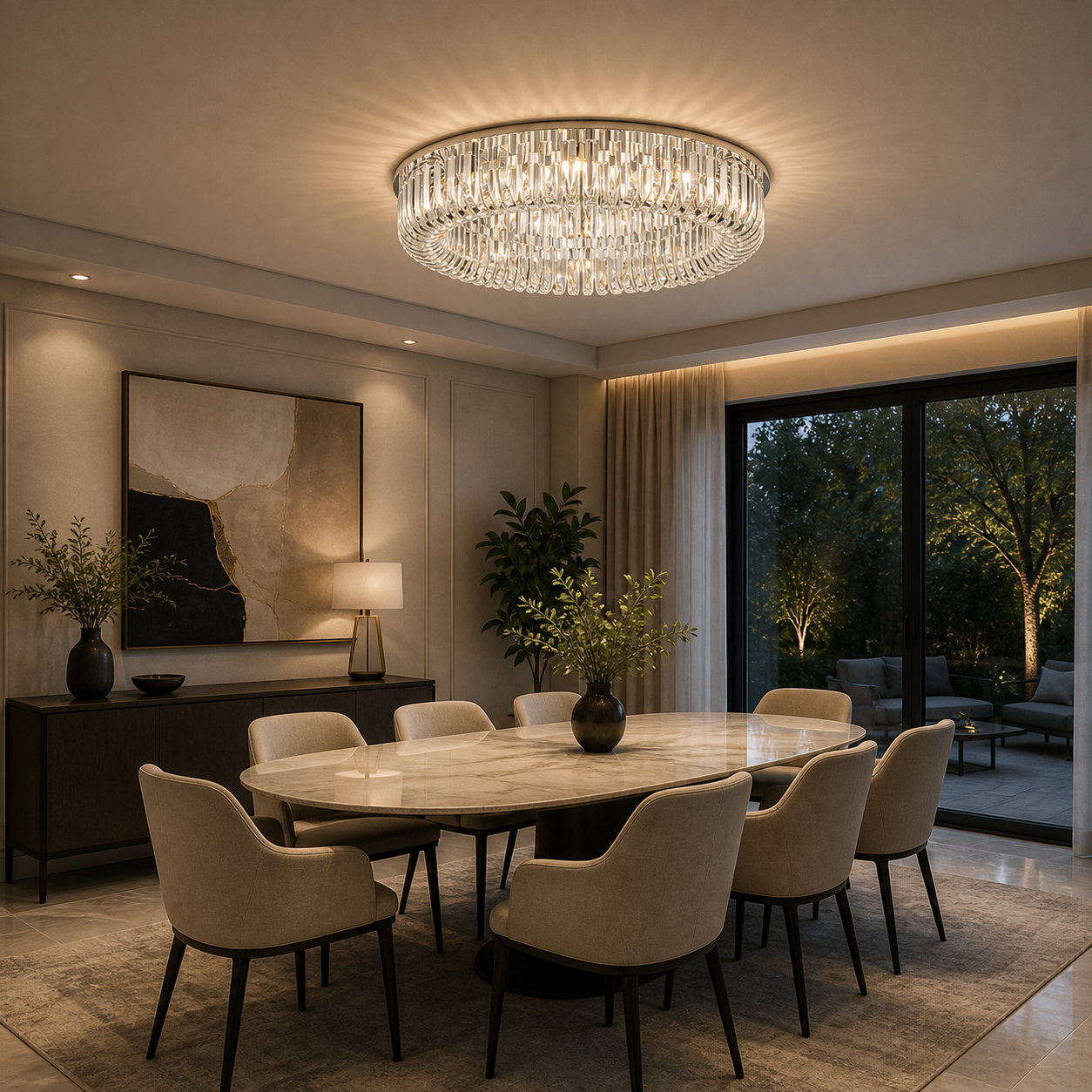Plafón Cristal Circular Salón CARV | Cromo Ø80 cm G9