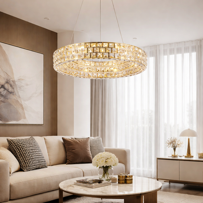 Lámpara Colgante LED Cristal Redonda Habitación AURORA | Dorada