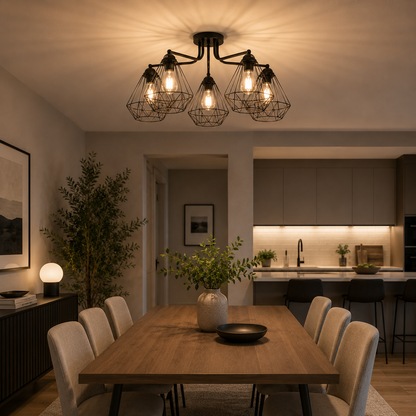 Lámpara Techo Metal Industrial Salón CORNELIO | Negro 5 Luces
