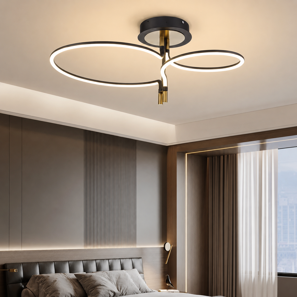 Lámpara de techo LED LIRA Negra y Dorada | FL6021-C