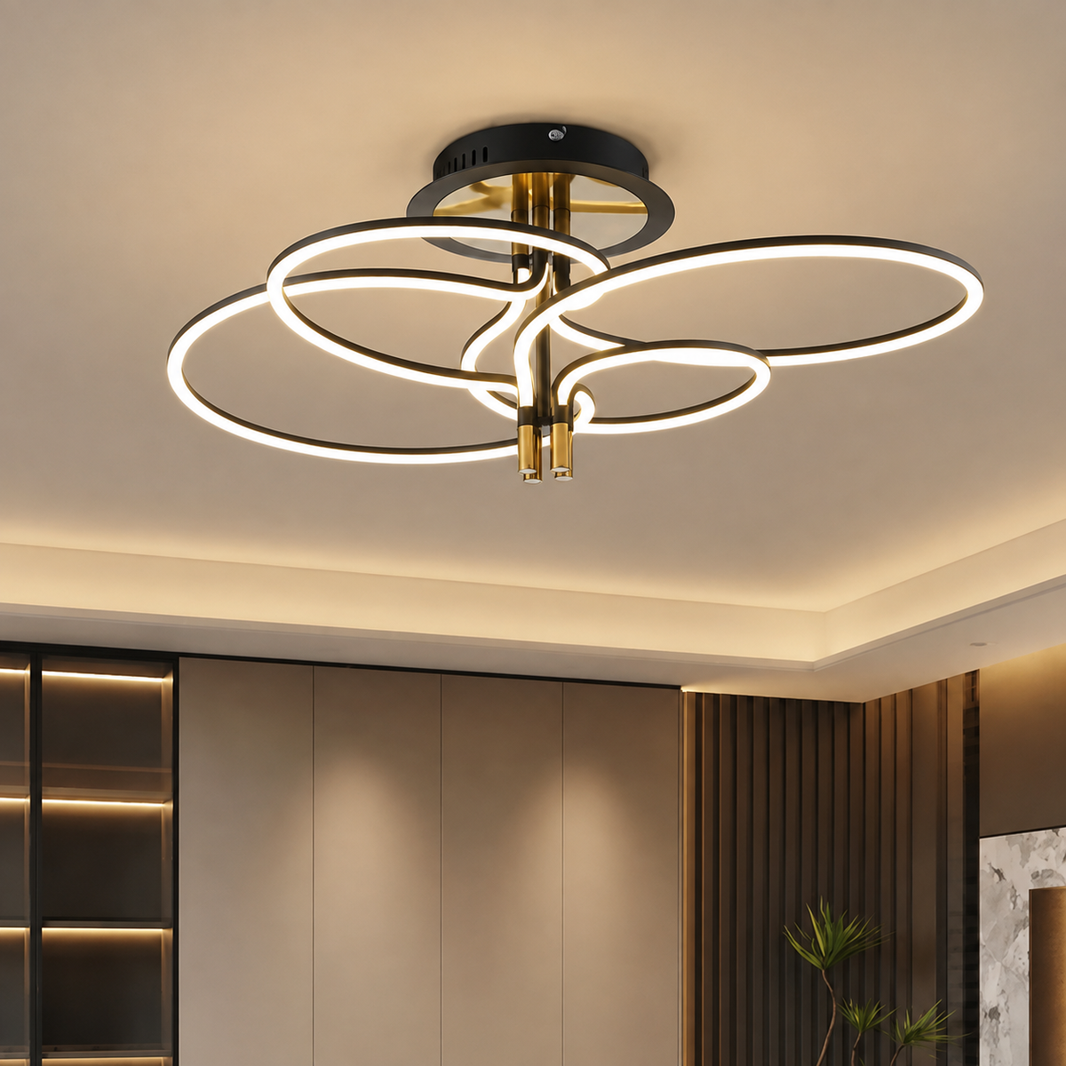 Lámpara de techo LED LIRA Negra y Dorada | FL6022-C