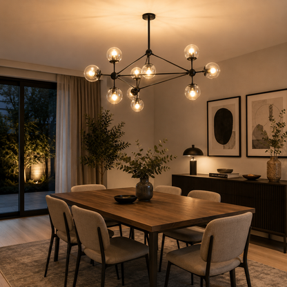 Lámpara Techo Cristal Esférica Salón NEW YORK | Negro 10 Luces