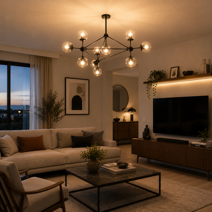 Lámpara Techo Cristal Esférica Salón NEW YORK | Negro 10 Luces
