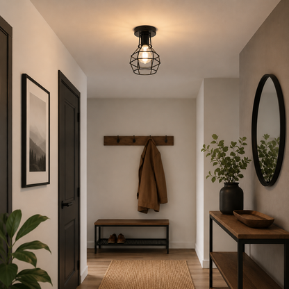 Plafón Metal Geométrico Techo Salón RETTI | Negro 1 Luz E27