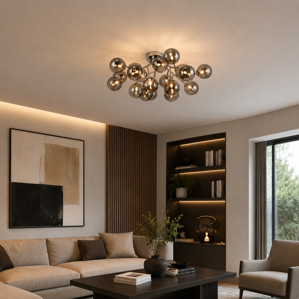 Lámpara Techo Cristal Esférica Salón MEGAPOLIS | Cromo 20 Luces