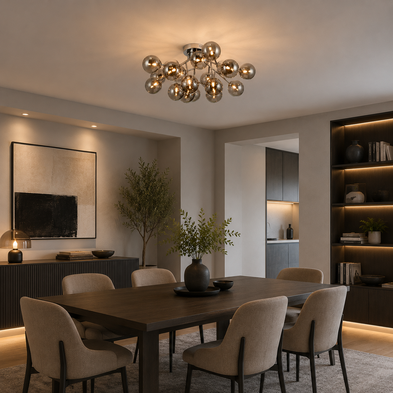 Lámpara Techo Cristal Esférica Salón MEGAPOLIS | Cromo 20 Luces