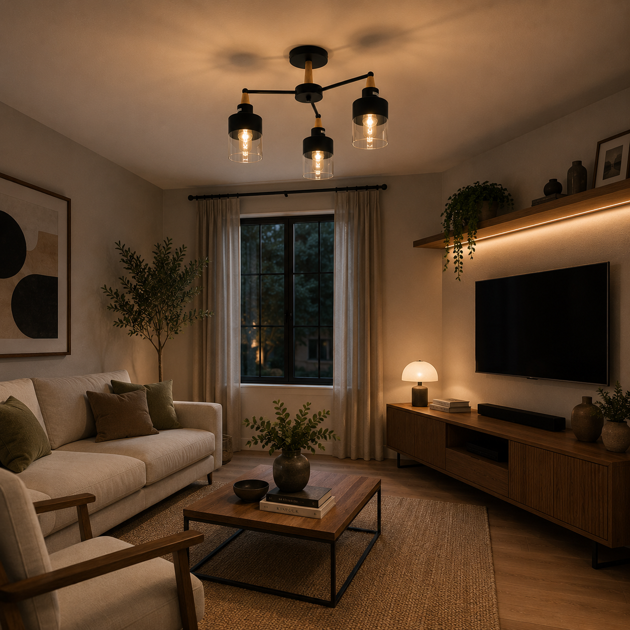 Lámpara Techo Cristal Cilíndrica Salón COPENHAGEN | Negro 3 Luces