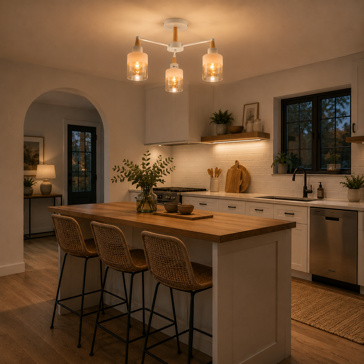 Lámpara Techo Cristal Cilíndrica Salón COPENHAGEN | Blanco 3 Luces