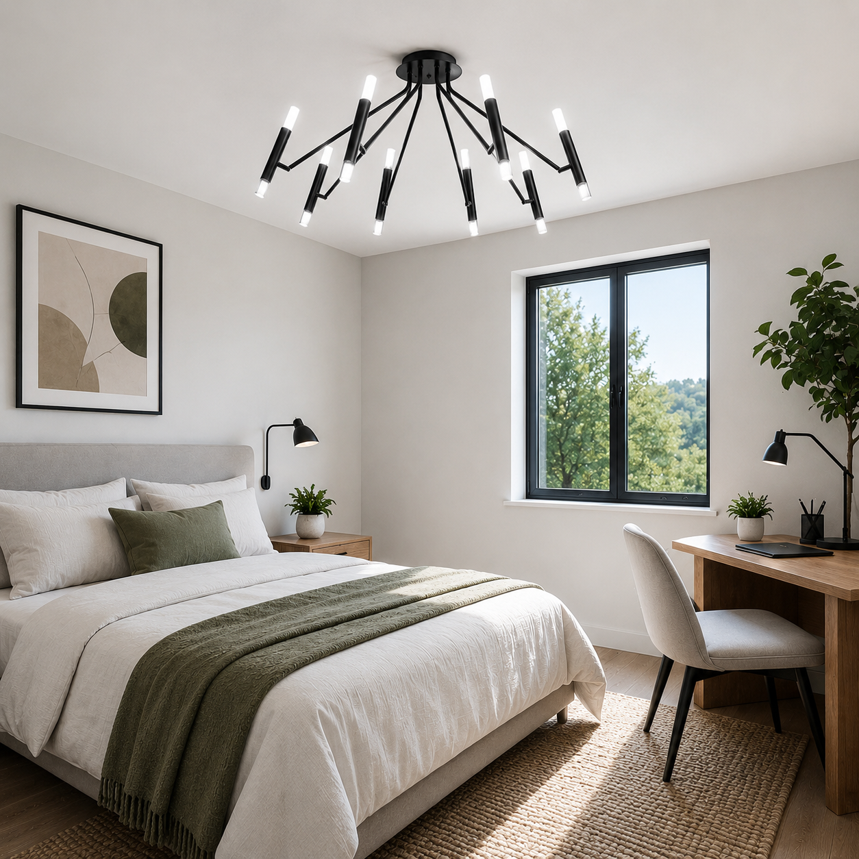 Lámpara Techo Lineal Metal Salón SABI | Negro 16 Luces G9