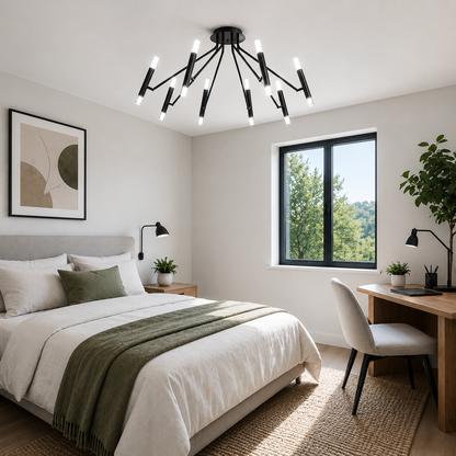 Lámpara Techo Lineal Metal Salón SABI | Negro 16 Luces G9