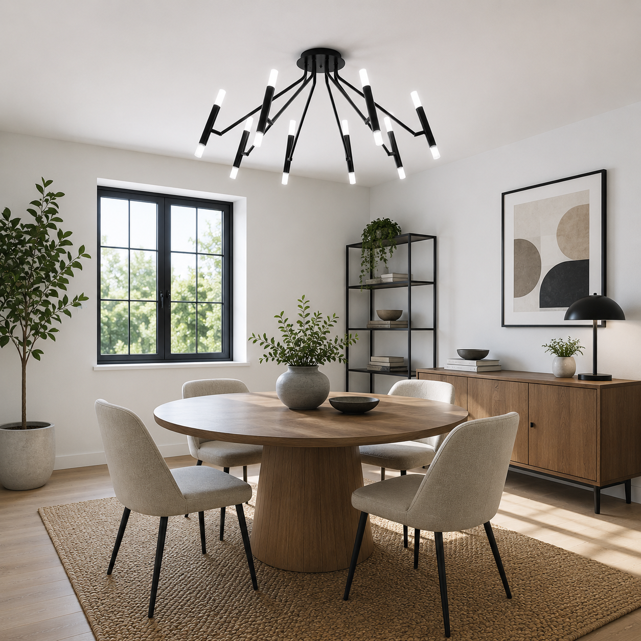 Lámpara Techo Lineal Metal Salón SABI | Negro 16 Luces G9