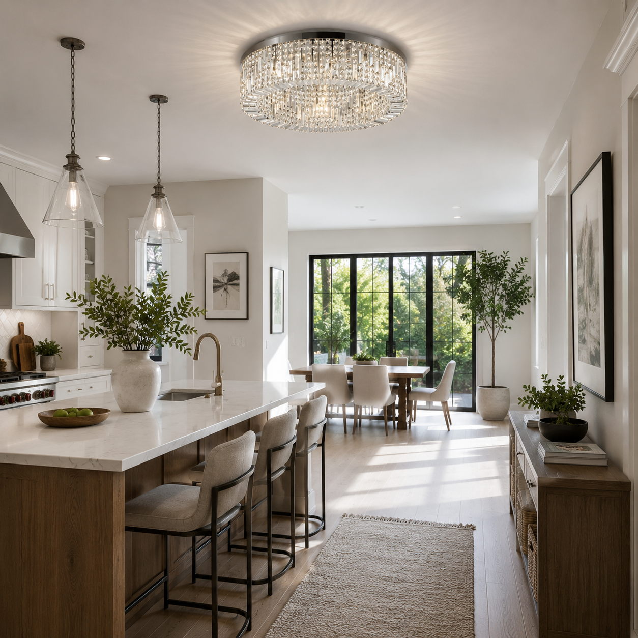 Plafón Cristal Circular Salón FANTASY | Cromo Ø80 cm E14