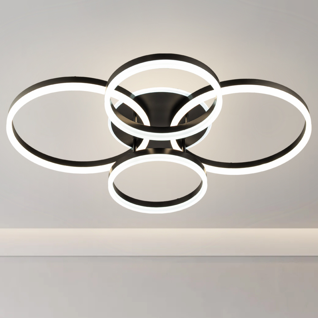 Lámpara LED Aros Circular Techo Salón LEDI | Negro Atenuable