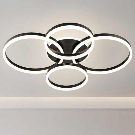 Lámpara LED Aros Circular Techo Salón LEDI | Negro Atenuable
