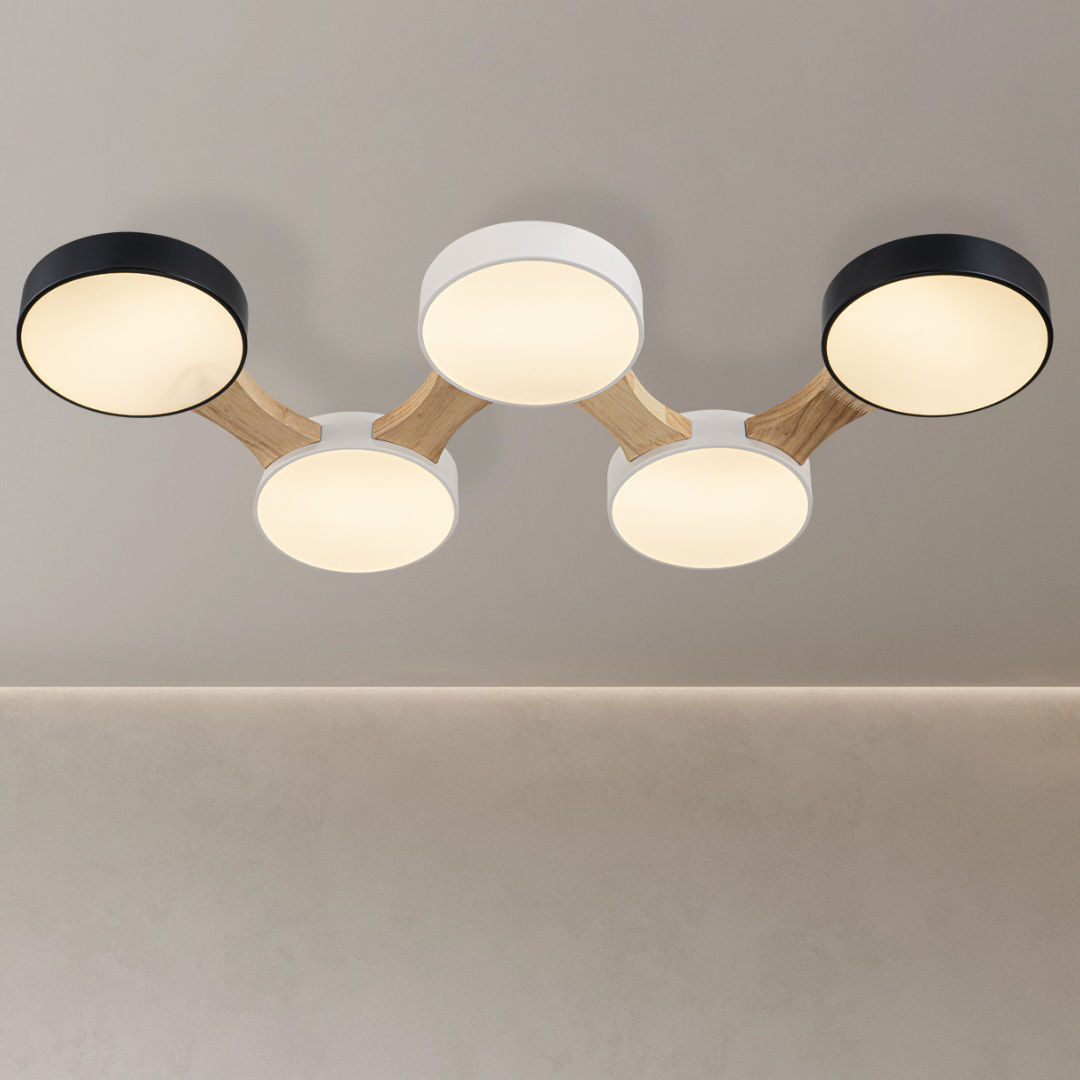 Lámpara LED Madera Circular Salón LEDI | Blanco/Negro CCT
