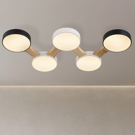 Lámpara LED Madera Circular Salón LEDI | Blanco/Negro CCT