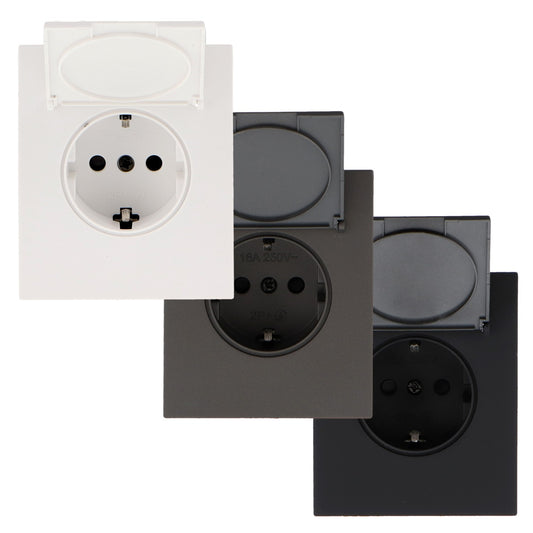 Enchufe Tipo Schuko Con Tapa Diseño Minimalista | Blanco / Negro / Gris