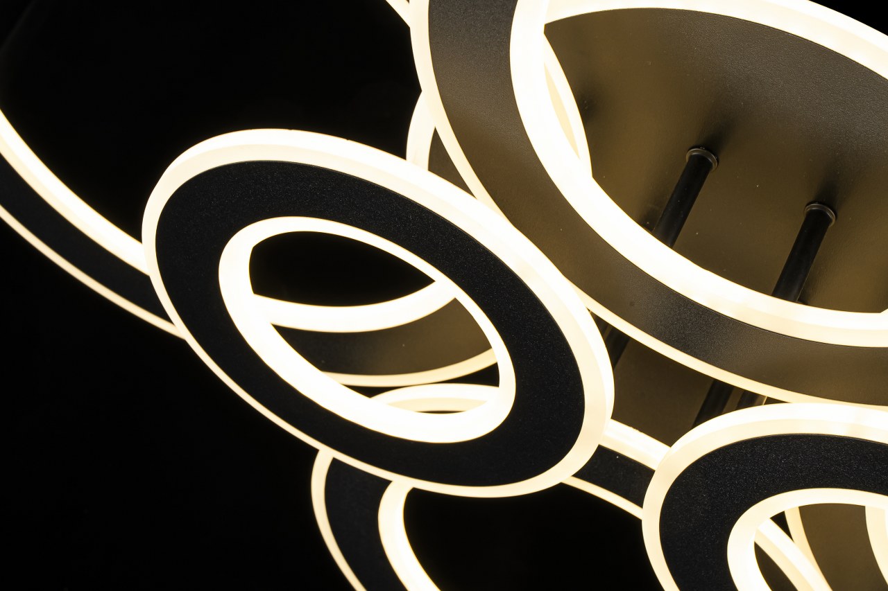 Lampara de 6 Aros Led Integrado CCT Regulable con Mando Negro