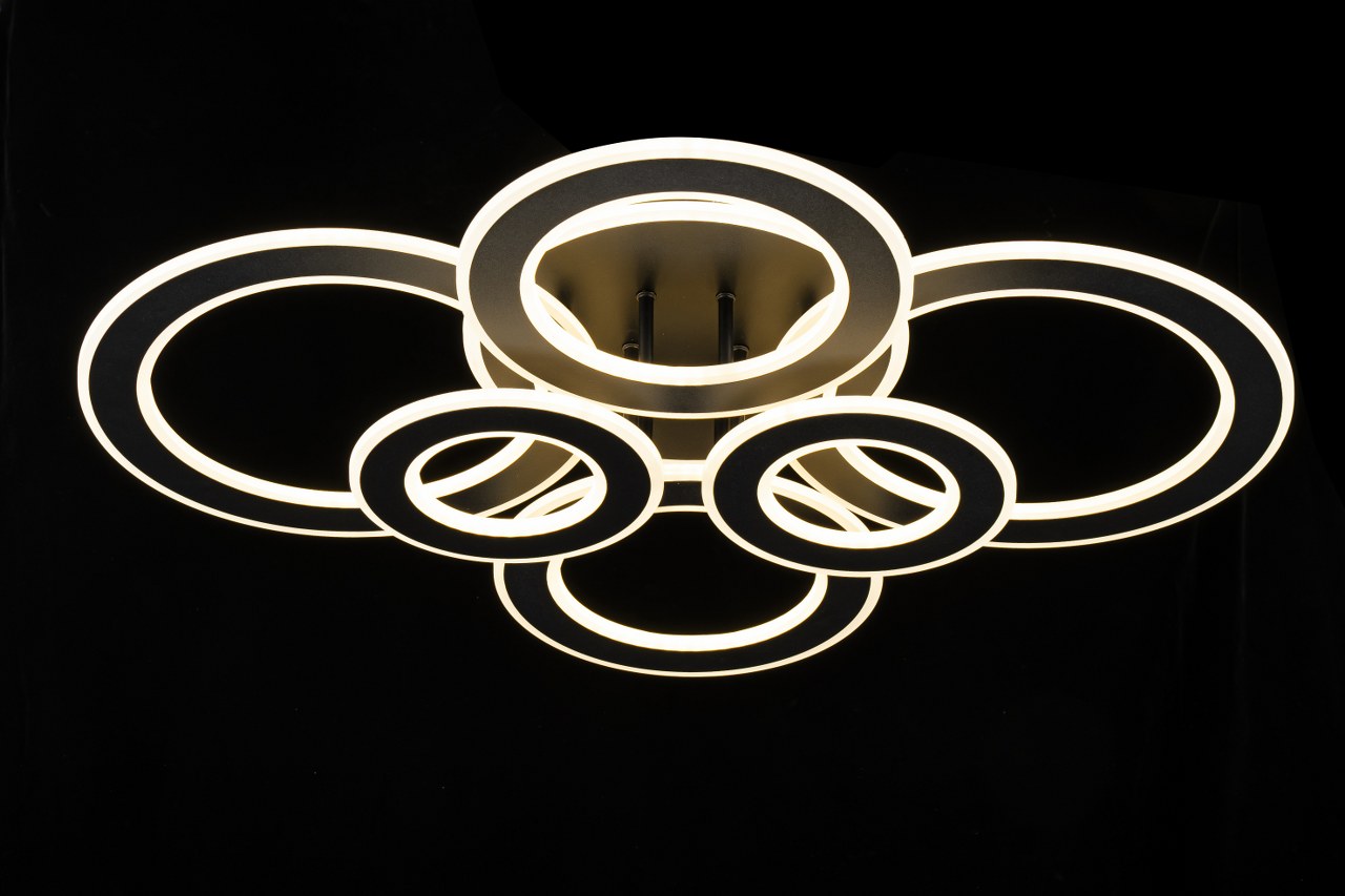 Lampara de 6 Aros Led Integrado CCT Regulable con Mando Negro