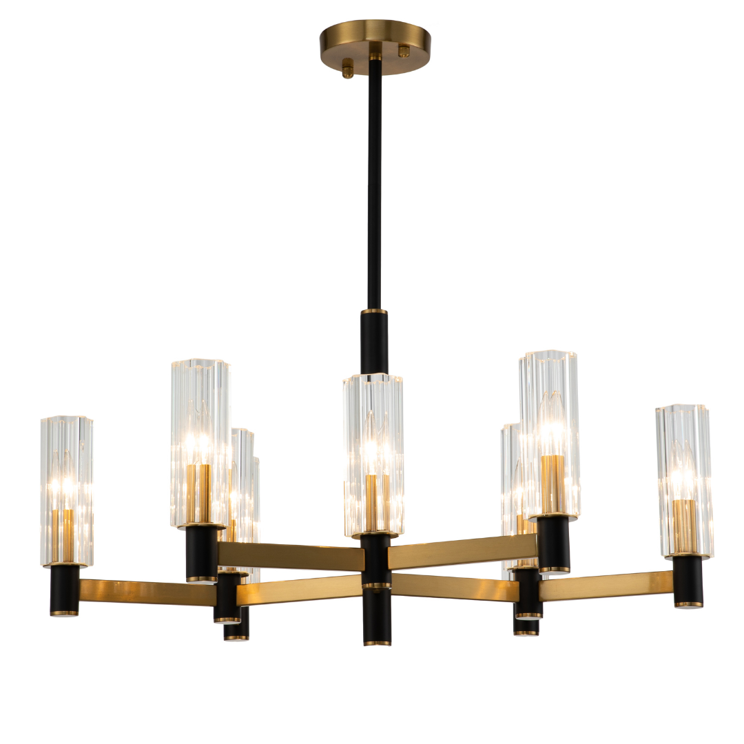 Lámpara Techo Cristal Cilíndrica Salón NOEL | Negro/Dorado 9 Luces