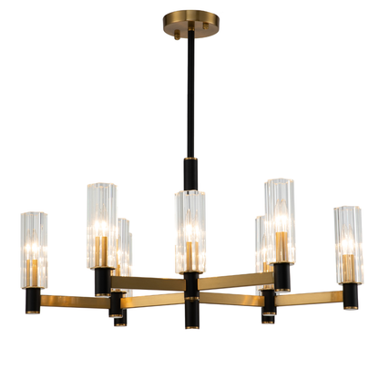 Lámpara Techo Cristal Cilíndrica Salón NOEL | Negro/Dorado 9 Luces