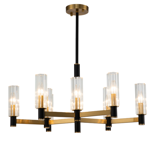 Lámpara Techo Cristal Cilíndrica Salón NOEL | Negro/Dorado 9 Luces