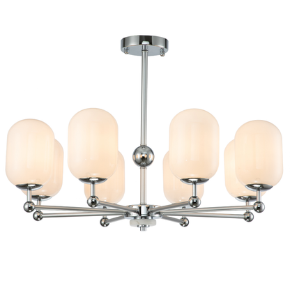 Lámpara Techo Cristal Opal Salón PACA | Cromo 8 Luces E14