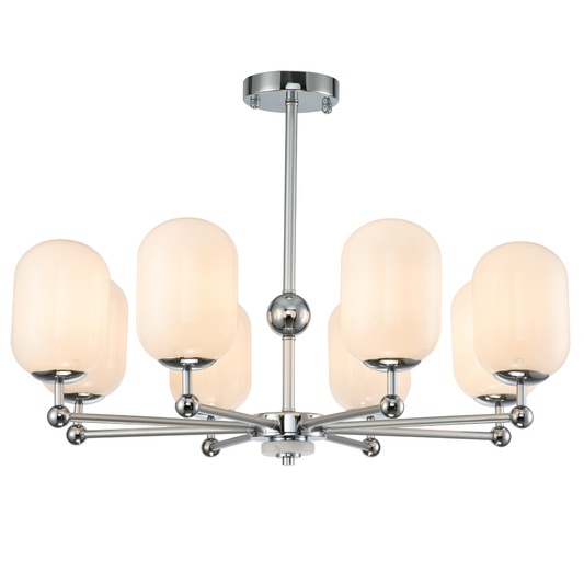 Lámpara Techo Cristal Opal Salón PACA | Cromo 8 Luces E14