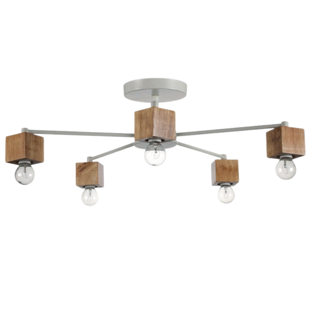 Lámpara Techo Madera Lineal Salón OSLO | Blanco/Madera 5 Luces