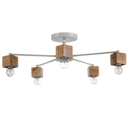 Lámpara Techo Madera Lineal Salón OSLO | Blanco/Madera 5 Luces